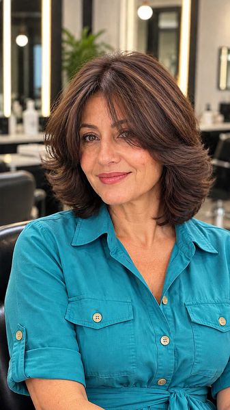 Bogaty brunetkowy motylkowy bob z pełną objętością Bogaty brunetkowy motylkowy bob z pełną objętością