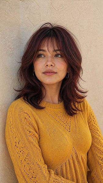 Plum Burgundy Shoulder-Length Shag Plum Burgundy Shoulder-Length Shag