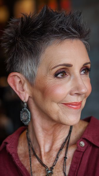 Awangardowy srebrzysty pixie z wyrazistą objętością i teksturą