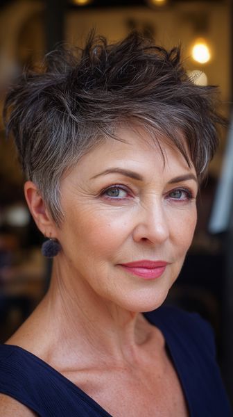 Dynamiczna fryzura typu „jeż” z fakturą soli i pieprzu