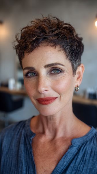 Ekspresyjny rozczochrany miedziany pixie