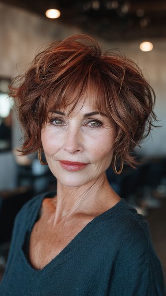 Ognisty miedziany bob z potarganymi i pełnymi objętości warstwami