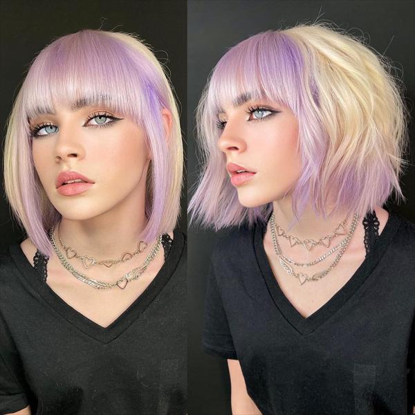 19. Futurystyczny ultrafioletowy ‘border’ balayage na modnych, niedbałych bobach dla kobiet