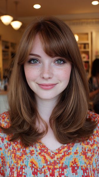 Delikatnie cieniowane cięcie średniej długości z subtelnymi bocznymi grzywkami