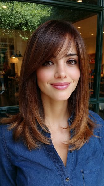 Eleganckie średniej długości strzyżenie z bocznymi grzywkami