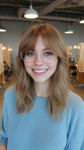 Delikatnie cieniowany długi bob z lekką grzywką