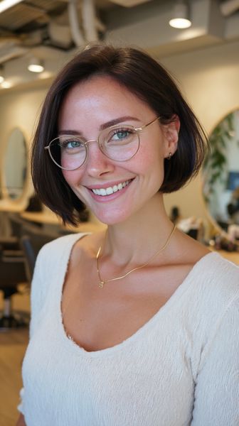 Elegancki, teksturowany bob z okularami