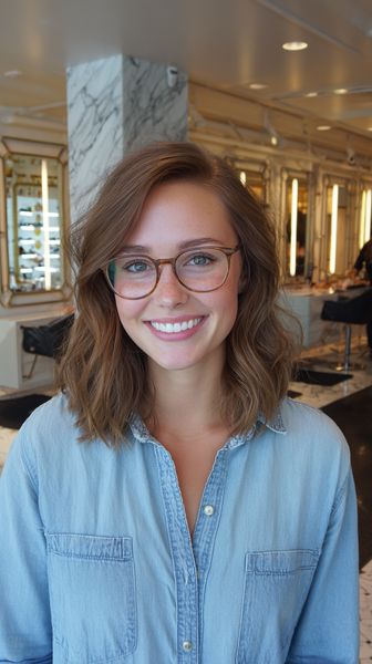 Falowane Włosy Średniej Długości z Okularami