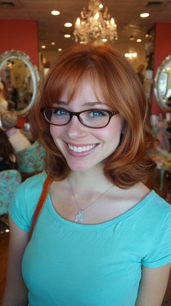 Urokliwy miedziany bob z delikatnymi falami i okularami