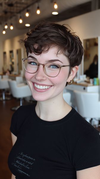 Zabawne krótkie loki w połączeniu z okularami